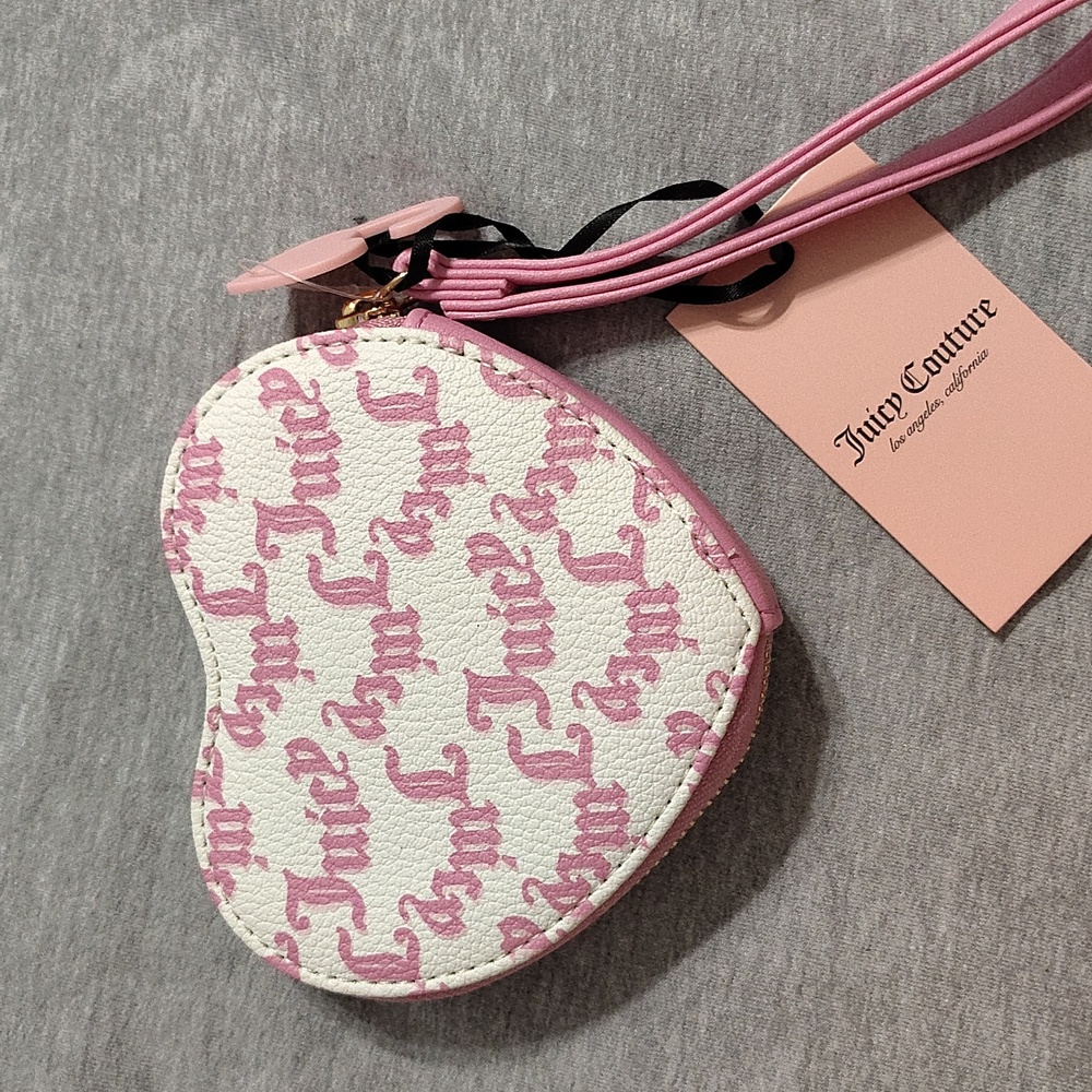 💗 NWT Juicy Couture Heart Coin Purse / Wristlet – Pink Logo Print - Picture 9 of 10